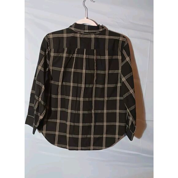 Free Assembly Womens Small Black Plaid Button Up Shirt 100% Cotton NWT - Picture 2 of 7